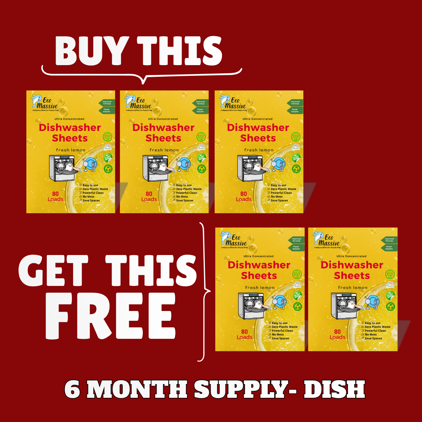 Eco-Friendly dishwasher detergent sheets - 80 Loads/pack