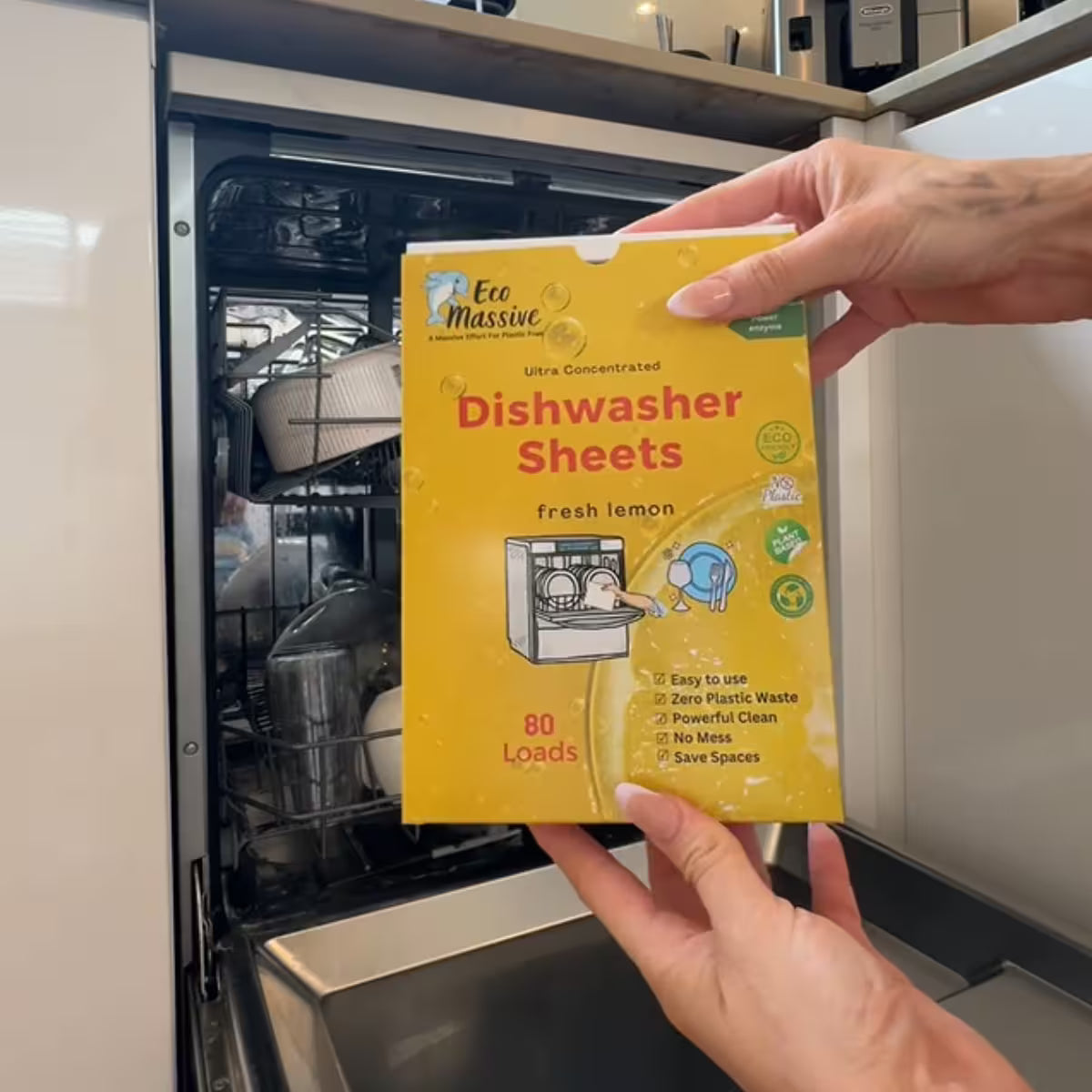 Dishwasher detergent sheets used in a modern Australian kitchen for everyday dishwashing