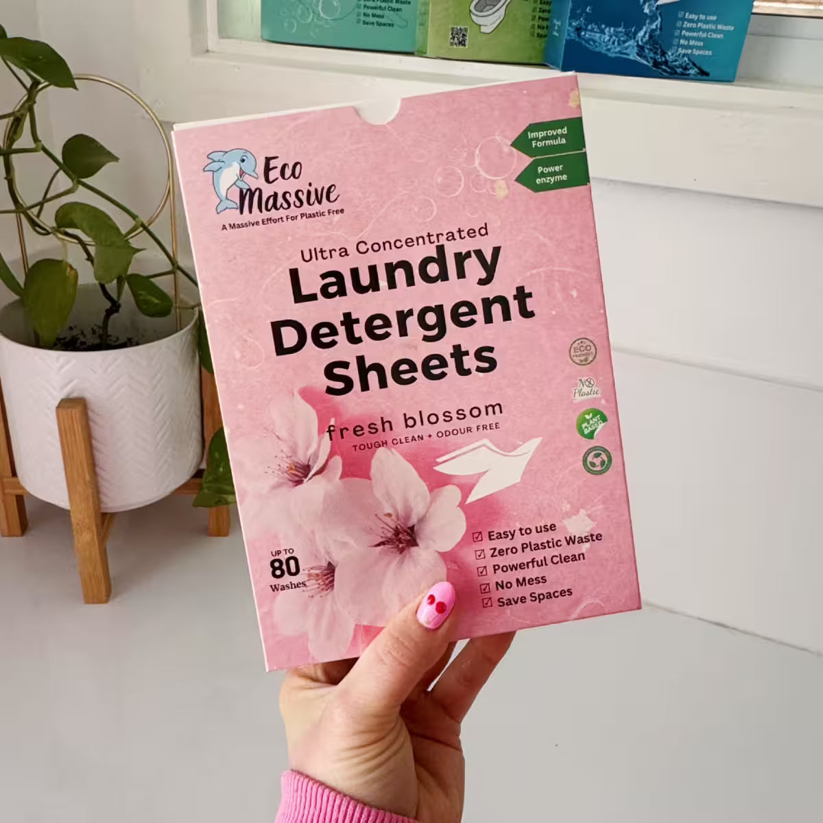 Laundry detergent sheets displayed flat to show thin, pre-measured sheet format
